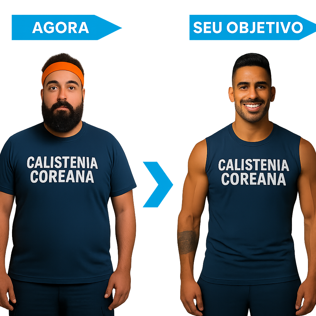 Comparação de antes e depois do desafio Calistenia Coreana